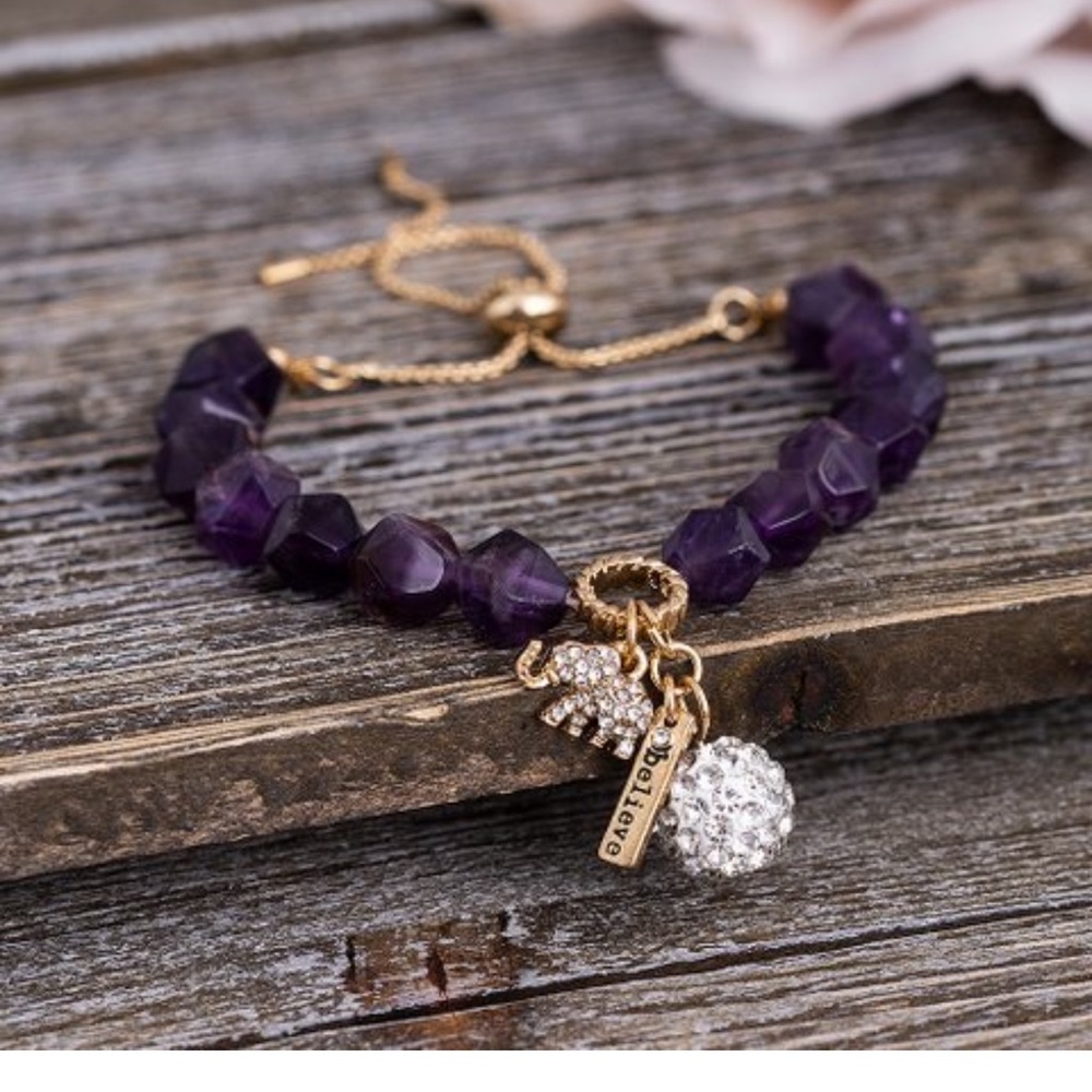 Amethyst & Crystal 'Believe' Elephant Beaded Bracelet Willowbird